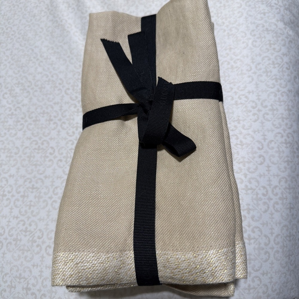 West Elm Contrast Border BIRCH Linen Napkins 18" x 18" SET OF 4 NEW